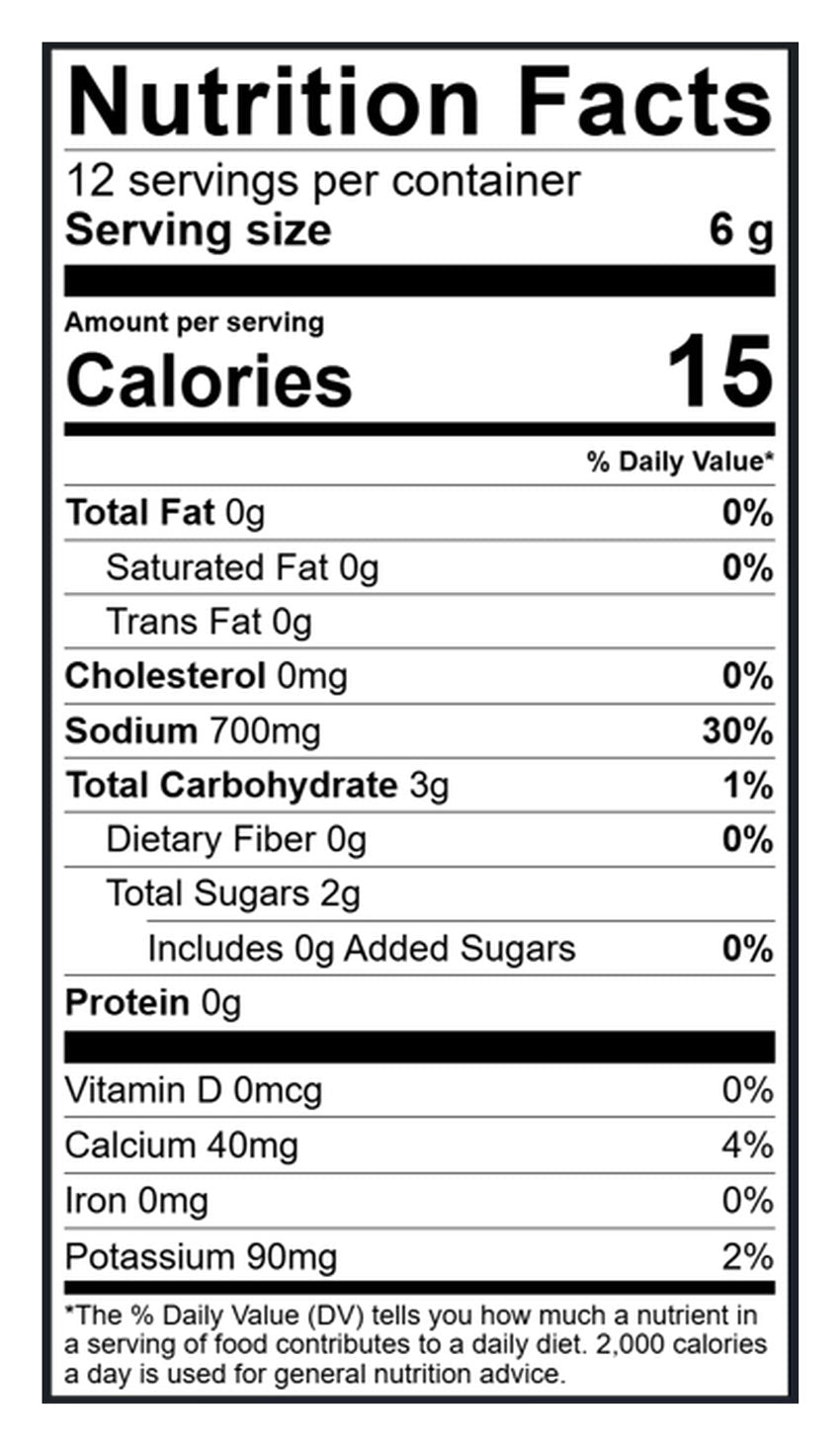 Kona Pure Unflavored Electrolyte Stick Pack Nutritional Facts