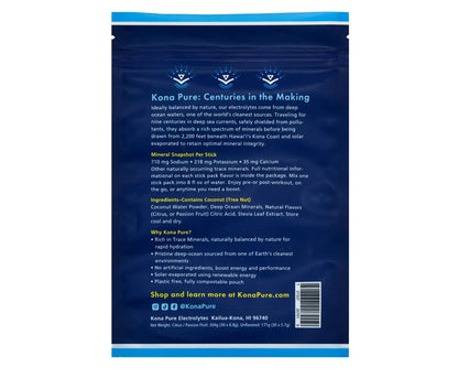 Back of a Kona Pure product packaging with text and branding.